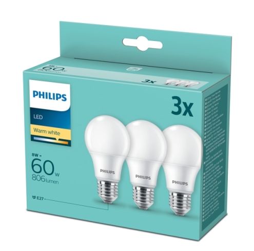 Il Gevoelig voor gewelddadig 3 stuks Philips LED lamp E27 8W 2700K Mat Niet dimbaar | SameLight.nl