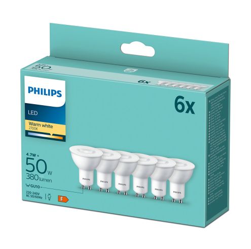 Laan geweten kromme 6 stuks Philips LED GU10 4.7W 2700K Niet dimbaar | SameLight.nl