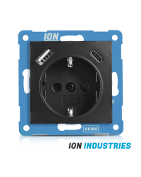 ION Industries Wandcontactdoos USB A + USB C met Aanraakbeveiliging | E1 | Mat Zwart RAL 9017