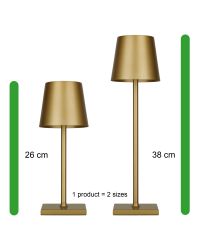 Bailey LED Tafellamp Charge&Go Goud 3.5W 2700K 210lm IP54 Staploos dimbaar Oplaadbaar USB-C 5V DC 380x105mm Anti-slip sokkel