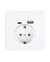 Inbouw wandcontactdoos wit met 1x USB-A & 1x USB-C