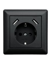 Inbouw contactdoos zwart met 2x USB 2800mA