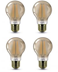 4 stuks Philips LED lamp E27 8W 630lm 2200K Goud Dimbaar A60