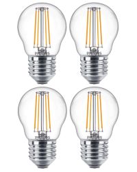 4 stuks Philips LED kogellamp E27 4.3W 470lm 2700K Helder Niet-Dimbaar P45