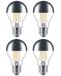 4 stuks Philips LED kopspiegellamp zilver E27 7.2W 650lm 2700K dimbaar A60