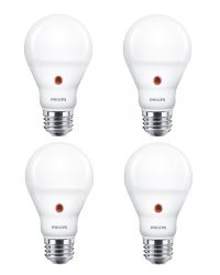 4 stuks Philips LED Licht/Donker Sensor lamp E27 7.5W 2700K Niet dimbaar