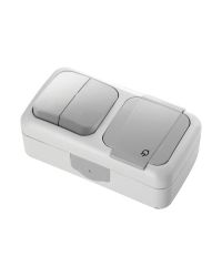 Panasonic opbouw dubbele schakelaar & stopcontact horizontaal grijs IP54