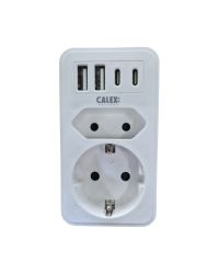 Calex Socket Adapter - 1x Schuko stopcontact + 2x USB-A & 2x USB-C (15W), 16A, gerecycled materiaal