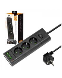 Kobi LINEA PRO XC stekkerdoos met 3 stopcontacten - 3x USB-A en USB-C - 1.5 meter - zwart