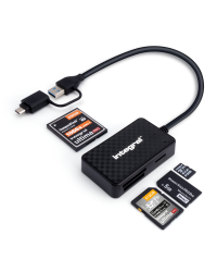 Integral 4-in-1 Multi Card Reader – USB 3.2 Gen 1 | USB-A met USB-C adapter | SD / microSD / CompactFlash / Memory Stick