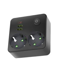 Kobi LINEA PRO FL2 stekkerdoos splitter met schakelaar 2x Schuko + 2x USB-A + 1x USB-C zwart