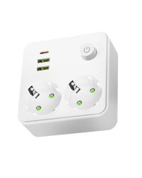 Kobi LINEA PRO FL2 stekkerdoos splitter met schakelaar 2x Schuko + 2x USB-A + 1x USB-C wit