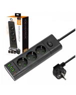 Kobi LINEA PRO XC stekkerdoos met 3 stopcontacten - 3x USB-A en USB-C - 1.5 meter - zwart
