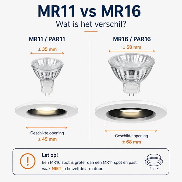 Verschil tussen MR11 en MR16 spots